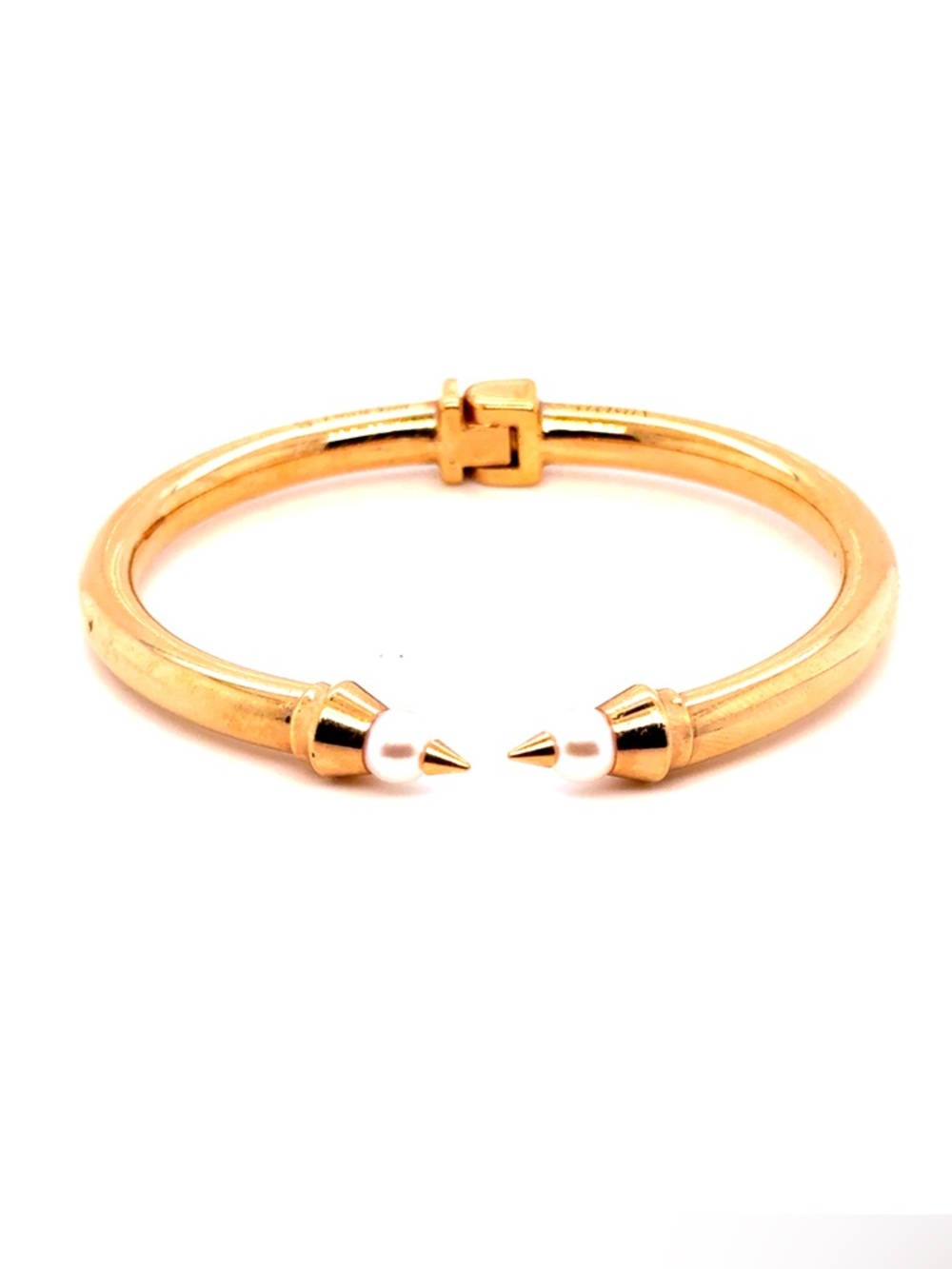 Vita Fede Gold Open Cuff with Pearl-Studded Cone Ends